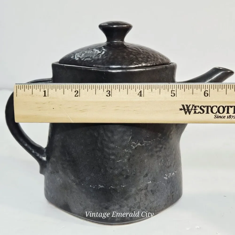 Vtg Designpac Triangular Brown Black Ceramic Teapot Melrose Park Stoneware Lid